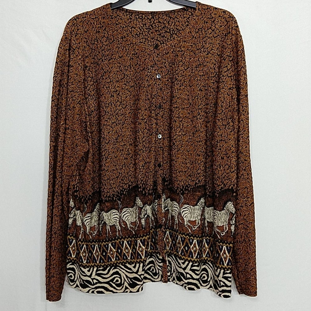 Vintage Animal Print Long Sleeve Button Blouse